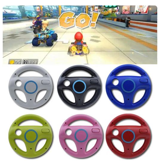 Ajoutez une touche de Mario Kart à votre expérience de jeu avec ce volant Wii. Contrôleur de jeu Wii en forme de volant, inspiré par Mario Kart.