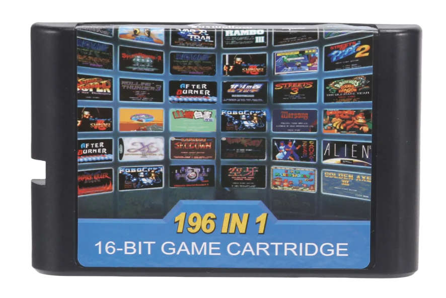 "Amplifiez votre expérience de jeu avec notre cartouche multi-jeux 196 en 1 pour Sega Mega Drive - Choisissez entre les options 112 en 1 et 126 en 1 pour une aventure de jeu sans fin!" "La collection ultime de jeux rétro avec notre cartouche multi-jeux 196 en 1 pour Sega Mega Drive - Inclus des options 112 en 1 et 126 en 1 pour des heures de divertissement varié!"
