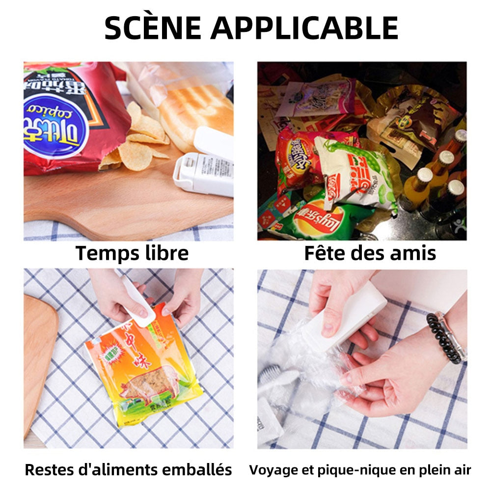 "Mini Scellant à clips pour aliments - Gadget de cuisine portable pour ranger les sacs en plastique"